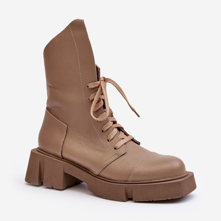 Ženske kožne radne gležnjače na masivnu ravnu petu Zazoo 976A tamno bež 2