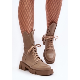 Ženske kožne radne gležnjače na masivnu ravnu petu Zazoo 976A tamno bež 1