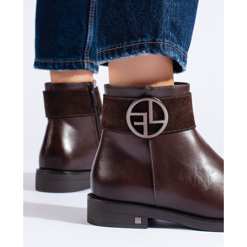 W. Potocki Smeđe niske čizme s ravnom petom marke Potocki smeđa 2