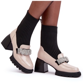 Ženske čizme s čarapom ukrašenim cirkonima bež S.Barski MR870-41 5