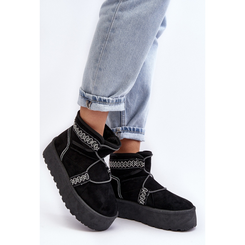 Ženske čizme za snijeg na debelom potplatu s vezicama, crne Milson crno 2