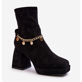 Ženske gležnjače na visoku petu s lancem crne Tiselo crno 1