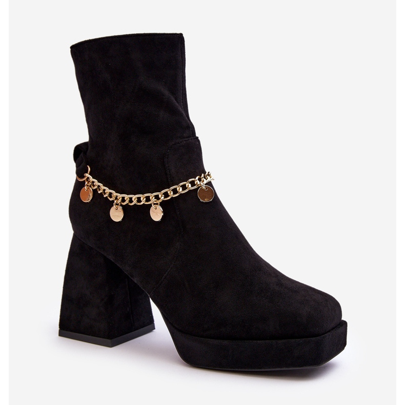Ženske gležnjače na visoku petu s lancem crne Tiselo crna 1