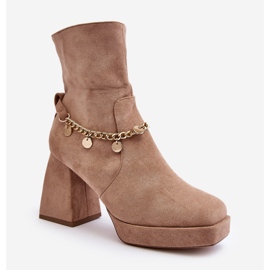 Ženske gležnjače na visoku petu s lancem, bež Tiselo 1