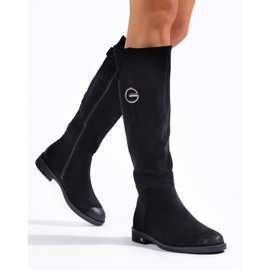 W. Potocki Ženske čizme od brušene kože s ravnom petom marke Potocki crno 1