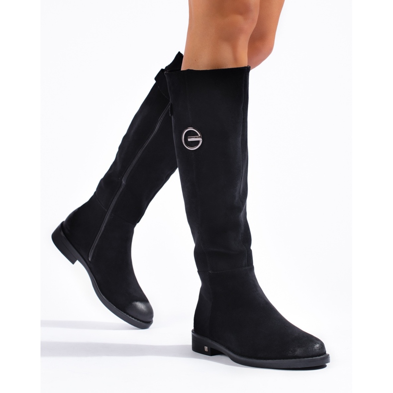 W. Potocki Ženske čizme od brušene kože s ravnom petom marke Potocki crna 1