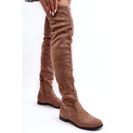 Super Me Bež Bikka ženske ravne čizme iznad koljena 2