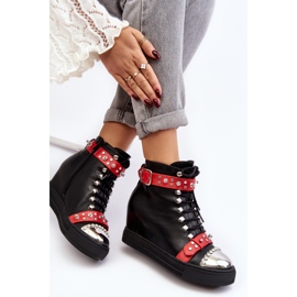 Izolirane čizme na klin sa kamenčićima, eko koža Lu Boo, crne crno 1