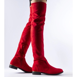 Duge crvene tople Elwira čizme od eko antilop kože crvena 1