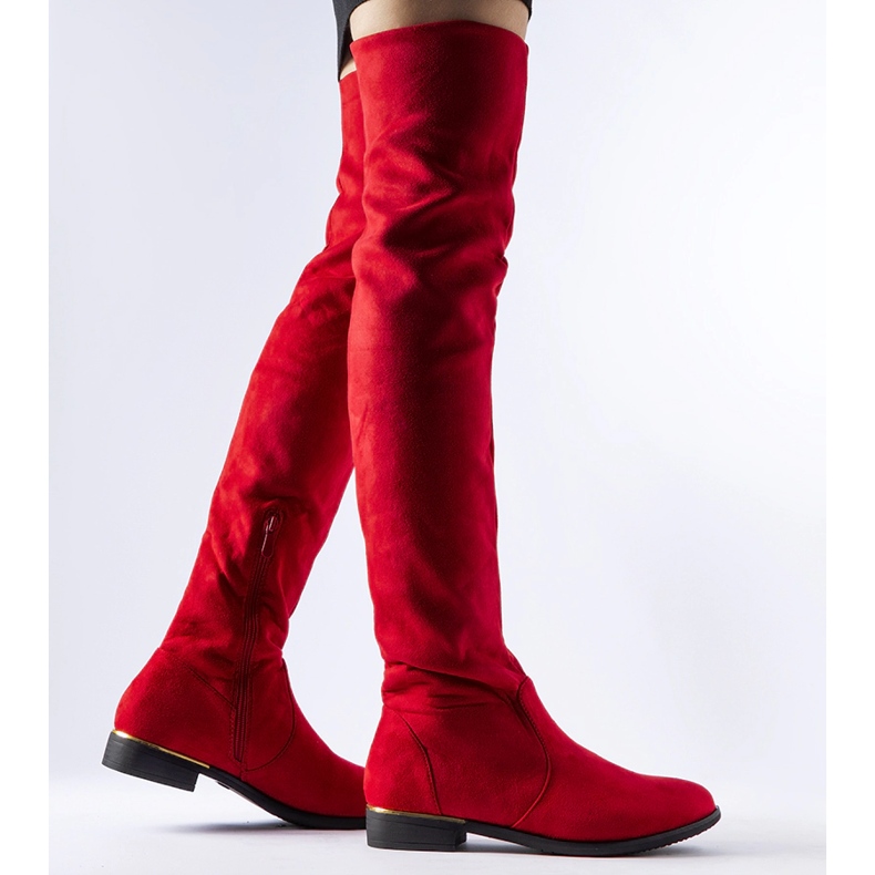 Duge crvene tople Elwira čizme od eko antilop kože crvena 1