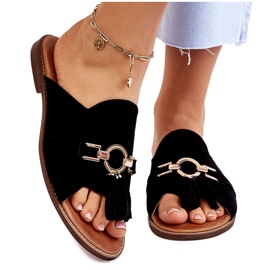 Lewski Shoes Ženske antilop papuče Leski Shoes 3226 crne crna 5