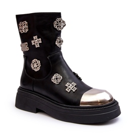 S.Barski Kožne izolirane gležnjače s ukrasima D&amp;A MR870-14A crne crna 1