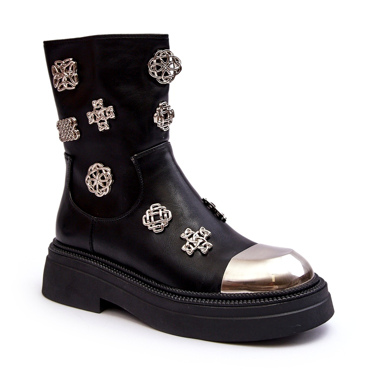 S.Barski Kožne izolirane gležnjače s ukrasima D&amp;A MR870-14A crne crno 1