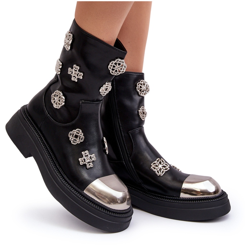 S.Barski Kožne izolirane gležnjače s ukrasima D&amp;A MR870-14A crne crna 5