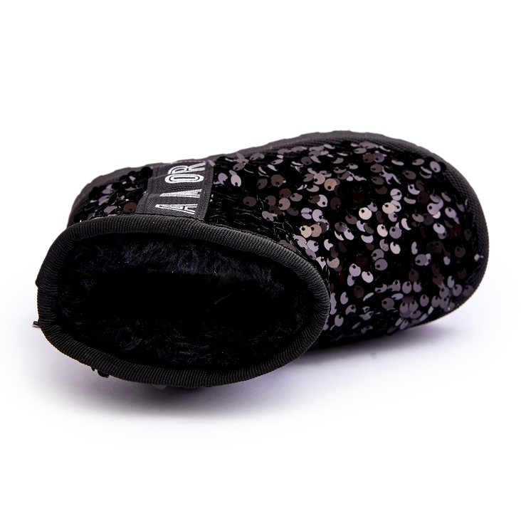 Djevojke snježne čizme izolirane crnim šljokicama crna 2