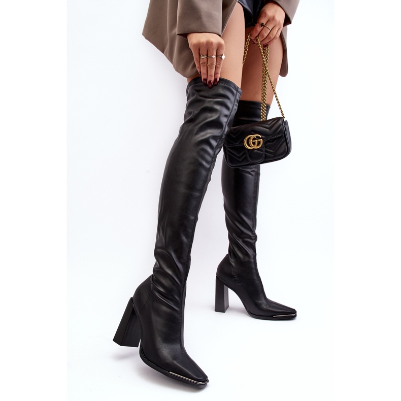 Ženske čizme na visoku petu iznad koljena, eko koža, crna Orcella crno 2