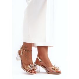 Zlatno ukrašene sandale na visoku petu S.Barski MR1037-16 zlatni 1