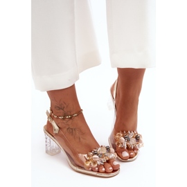 Zlatno ukrašene sandale na visoku petu S.Barski MR1037-16 zlatni 2