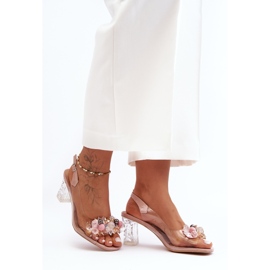 Ružičasto ukrašene sandale na visoku petu S.Barski MR1037-16 ružičasta 1