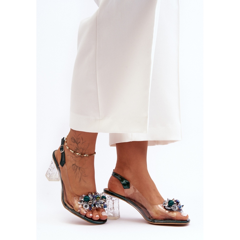 Ukrašene sandale na visoku petu, tamnozelene S.Barski MR1037-16 zelena 1