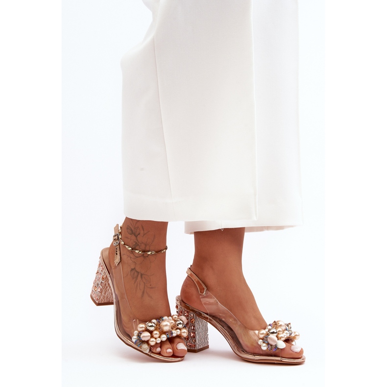 Prozirne elegantne sandale na visoku petu, ružičasto zlato S.Barski MR1037-17 ružičasta 1