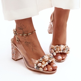 Prozirne elegantne sandale na visoku petu, ružičasto zlato S.Barski MR1037-17 ružičasta 2