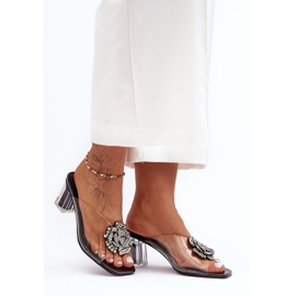 Prozirne japanke na visoku petu s ukrasom crne S.Barski MR1037-20 crno 1