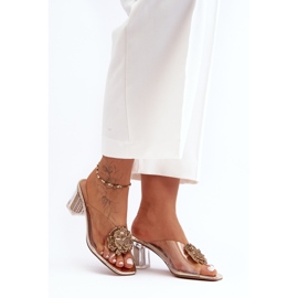 Prozirne japanke na visoku petu sa zlatnim ukrasom S.Barski MR1037-20 zlatna 1