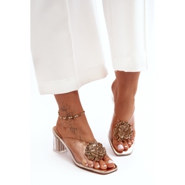 Prozirne japanke na visoku petu sa zlatnim ukrasom S.Barski MR1037-20 2