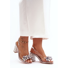 Prozirne moderne sandale na visoku petu Srebrne S.Barski MR1037-17 srebro 1