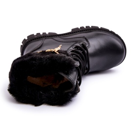 Kožne dječje čizme izolirane s crnim lancem crna 3