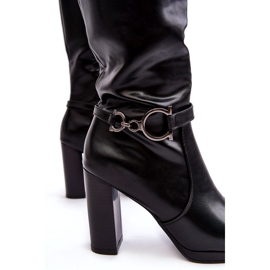 Ženske čizme na visoku petu s ukrasom iznad koljena, crne Rahallis crna 2