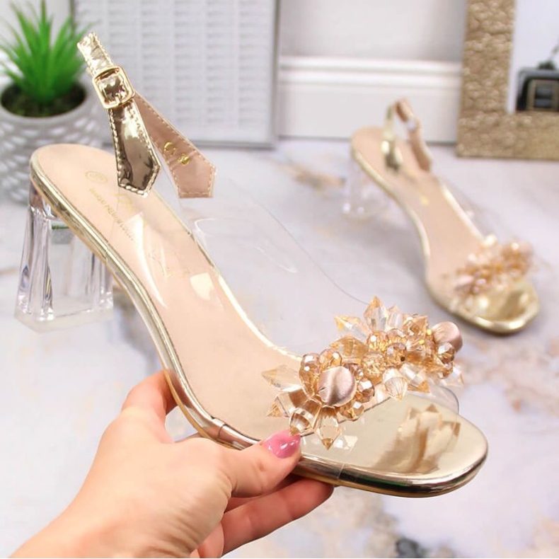 D&amp;A W OLI191B prozirne sandale na visoku petu, zlatne zlatni 1