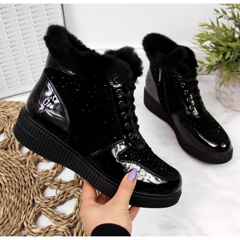 Izolirane kožne čizme na platformi Rieker W 93312, crne crna 1