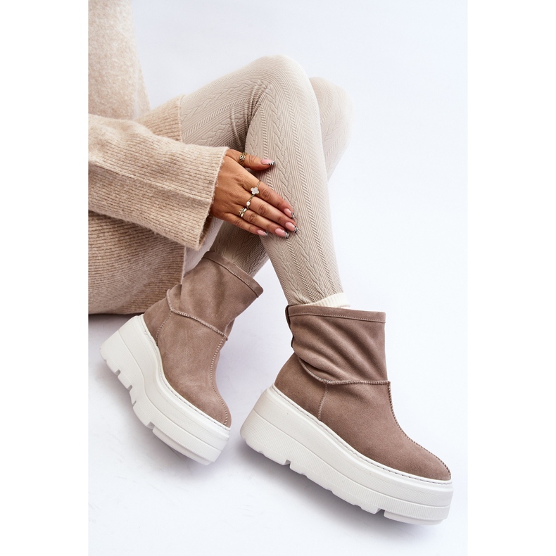 Kožne ženske gležnjače na masivnom potplatu Bež Zazoo 3424 2