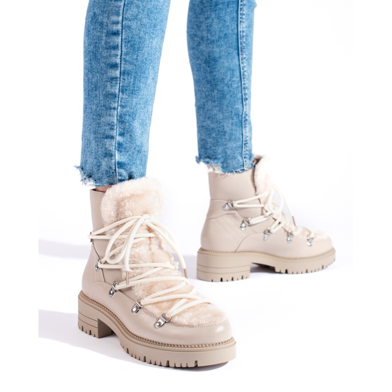 W. Potocki Bež ženske čizme za snijeg s krznom Potocki 1