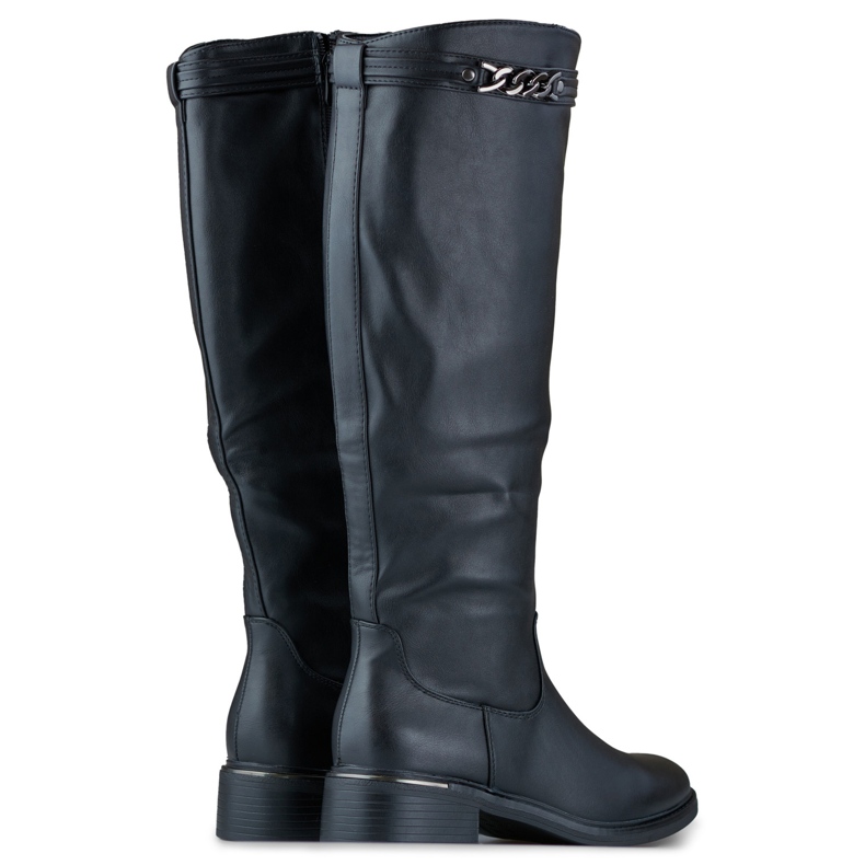 Ženske čizme do koljena sa ravnim đonom od eko kože crno 1