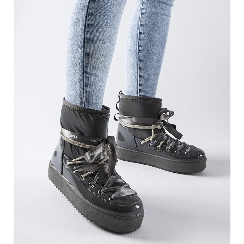 Sive lakirane čizme za snijeg s Alceo kamenčićima siva 1