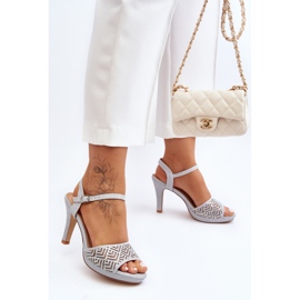 Ukrašene sandale na visoku petu D&amp;A MR1038-44 Srebrne srebro 2