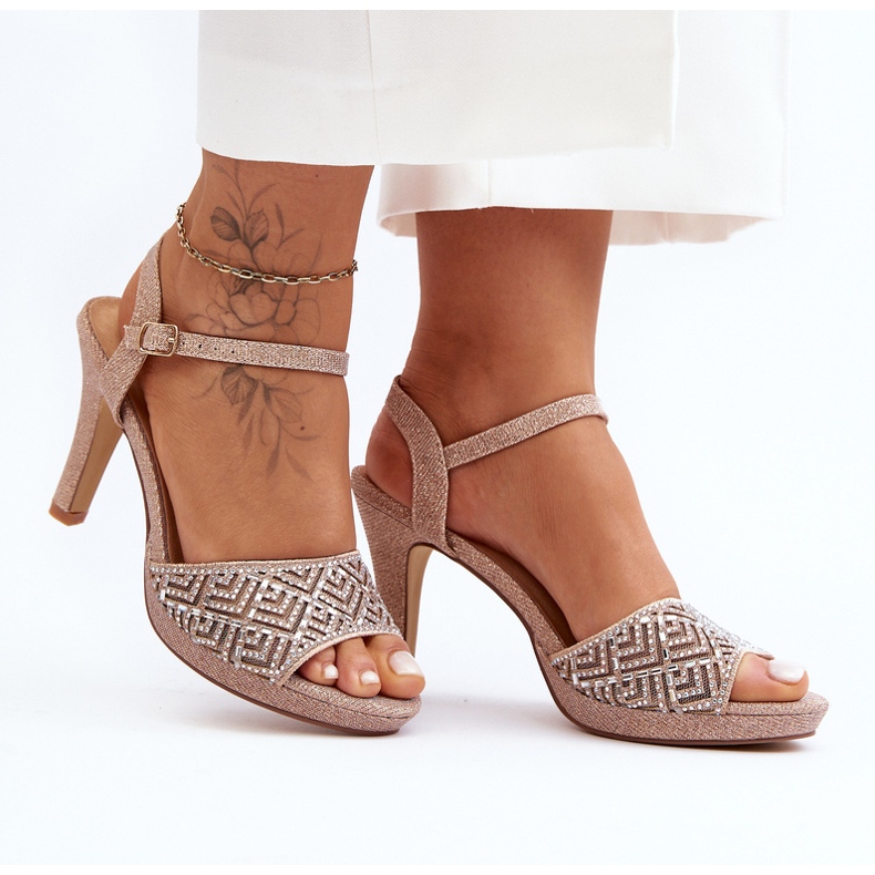 Ukrašene sandale na visoku petu D&amp;A MR1038-44 ružičasto zlato ružičasta 1