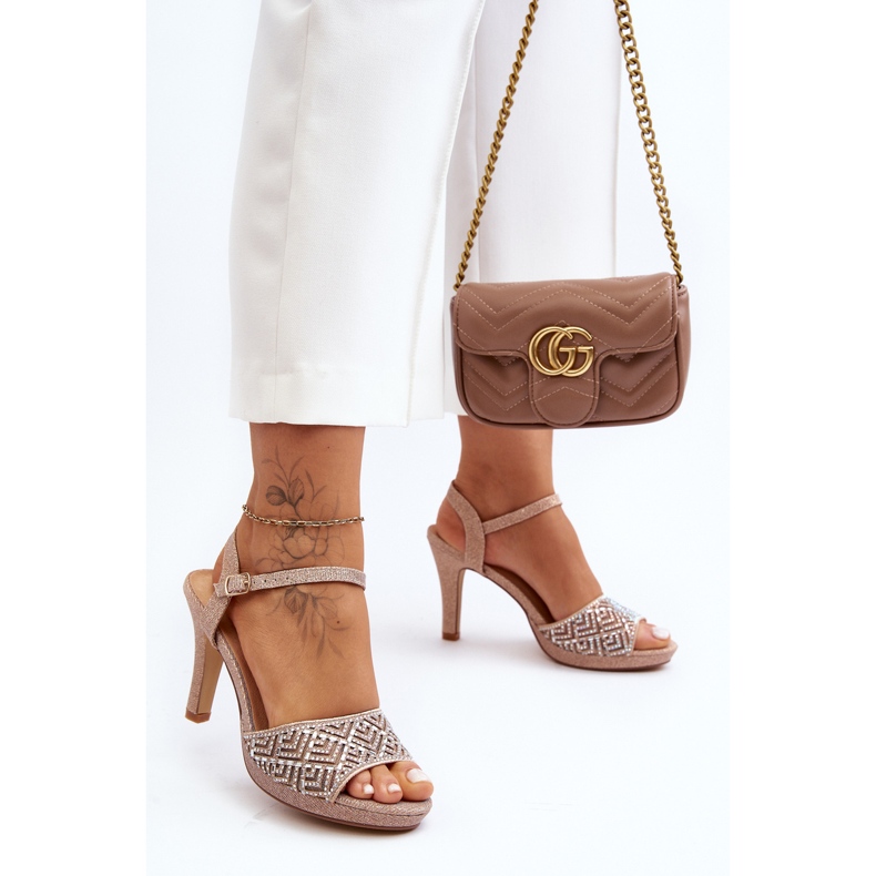 Ukrašene sandale na visoku petu D&amp;A MR1038-44 ružičasto zlato ružičasta 2