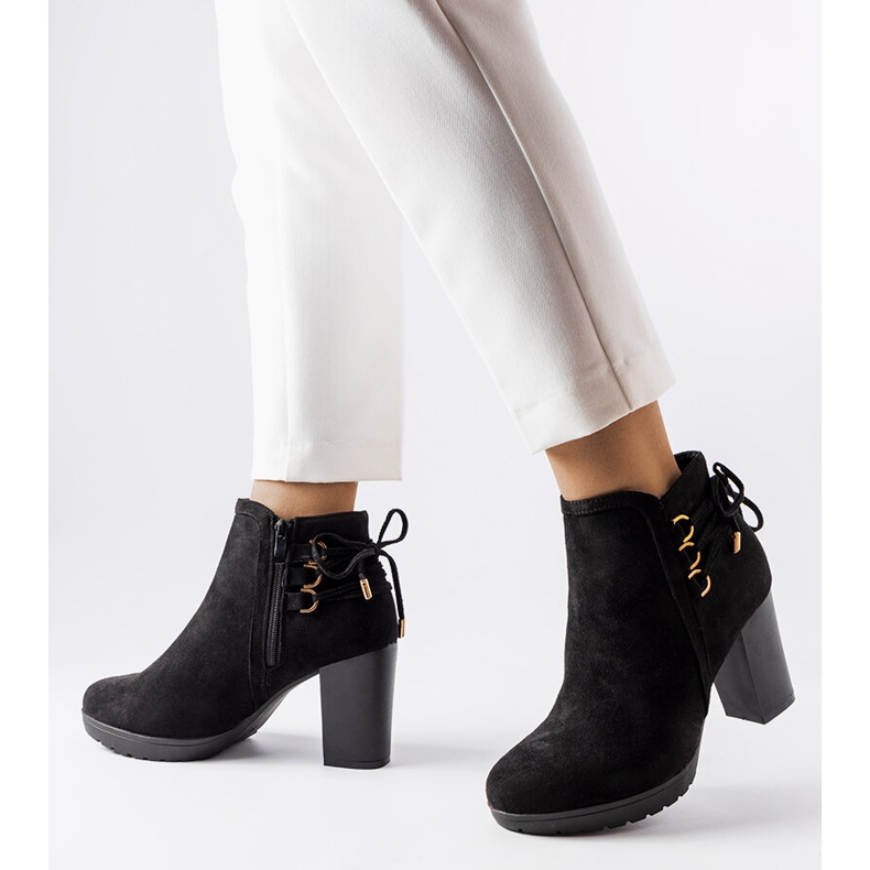 Poule crne čizme s petom od eko brušene kože crna 1