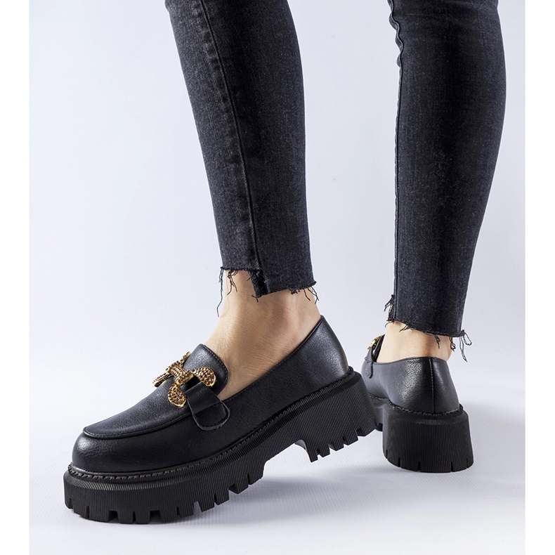 Crne mokasine ukrašene Uzzone kamenčićima crna 1