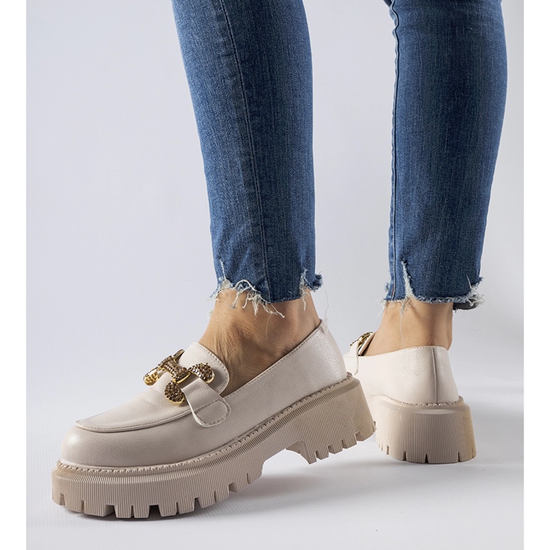 Bež mokasine ukrašene Uzzone kamenčićima 1