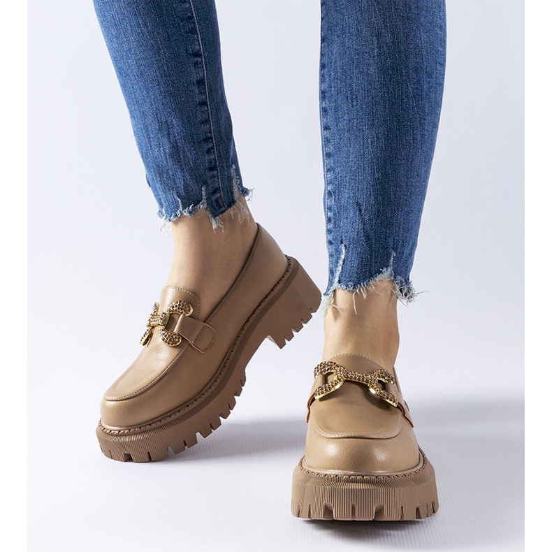 Bež mokasine ukrašene Uzzone kamenčićima 1