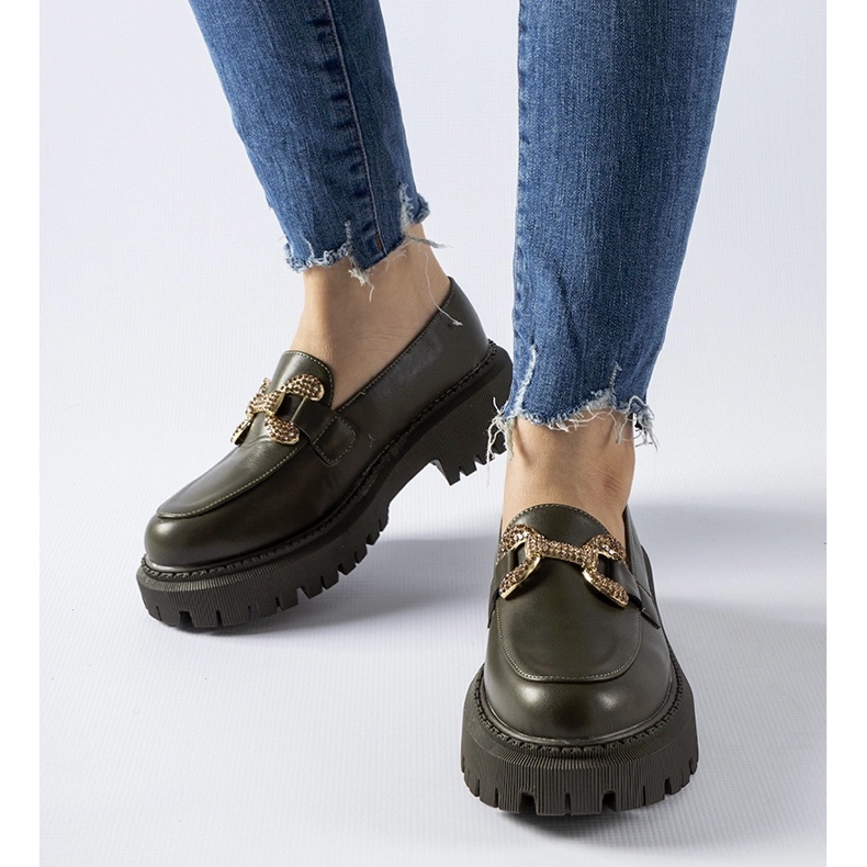 Zelene mokasine ukrašene Uzzone kamenčićima zelena 1