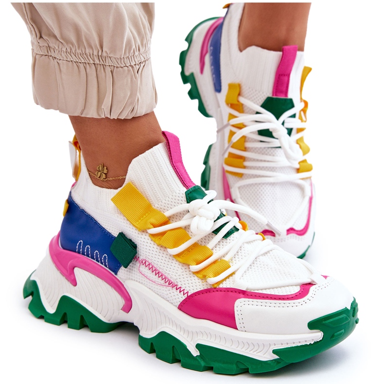 Seastar Ženske tenisice s čarapama, bijele i zelene bijela 4