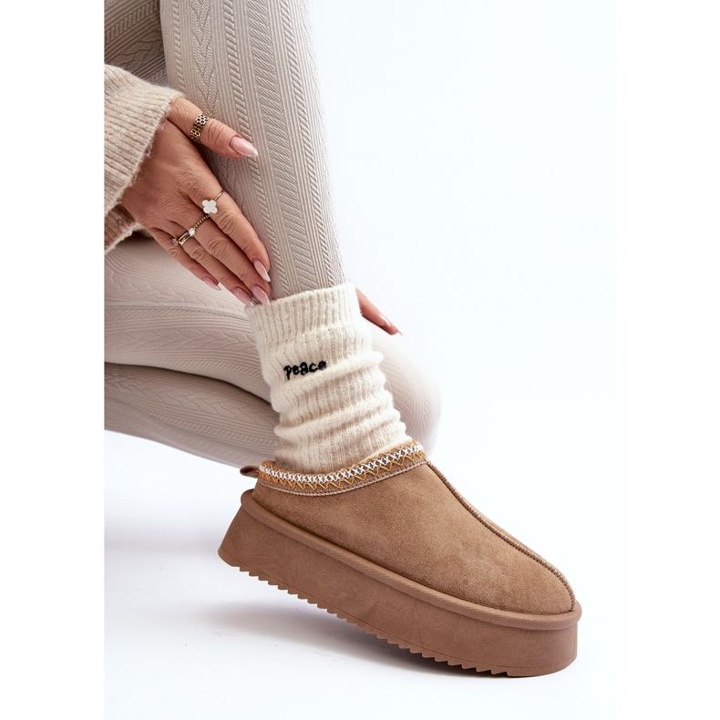 Bež Sylva papuče s debelim potplatom od eko antilop kože 1