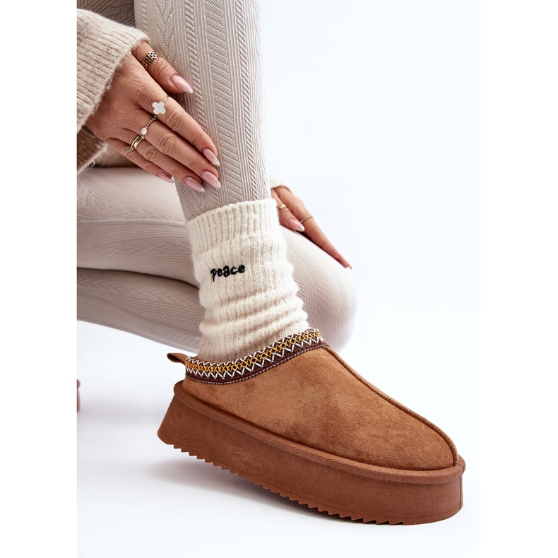 Papuče s debelim potplatom od eko antilop kože Camel Sylva smeđa 2