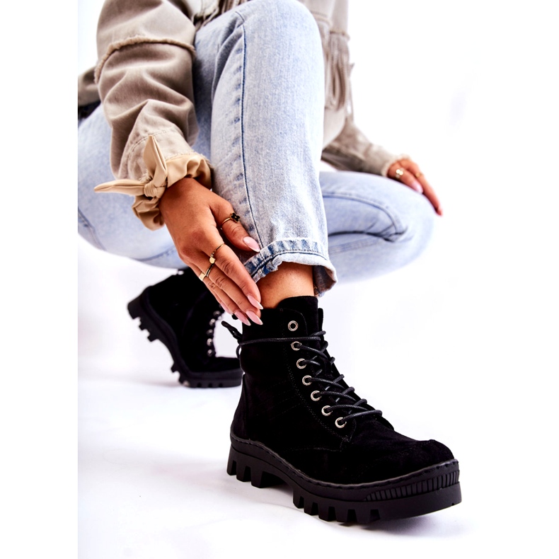 S.Barski Gležnjače Trapper od brušene kože s crnim šavovima crno 2